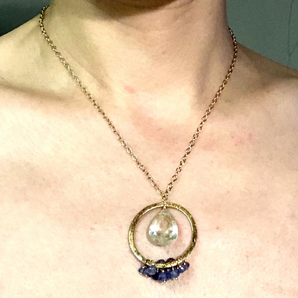 Natural Golden Rutilated Quartz Tanzanite Necklace - Picture 7 of 8
